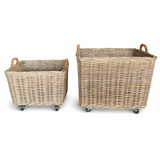 Square Log Basket with Castors